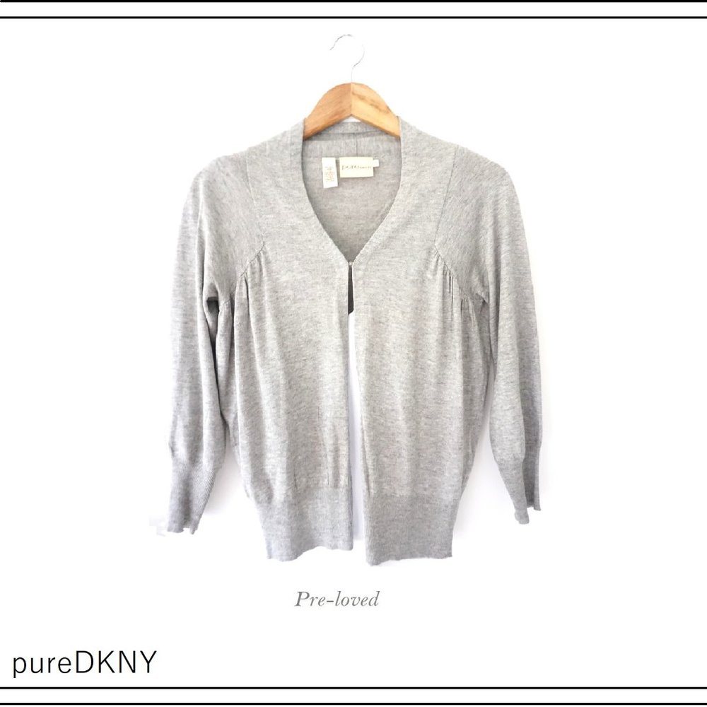 DKNY SILK CASHMERE BLEND HEATHER GREY CARDIGAN